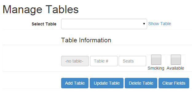 Manage Tables in eRestaurant