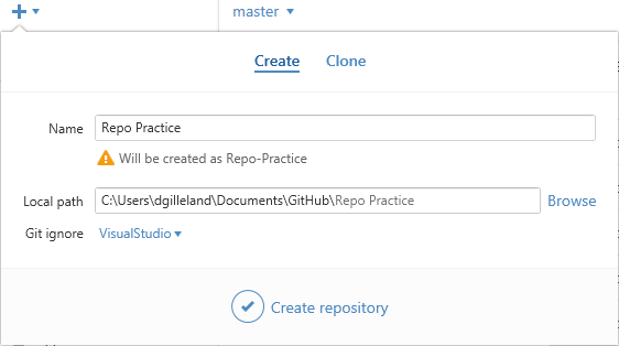 Create Repository: Drag folder onto GitHub Desktop