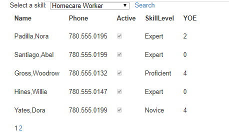 Sample query result