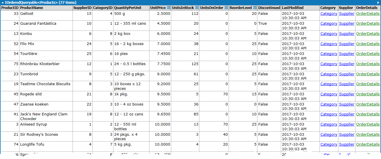 Orderby example 4 - Results