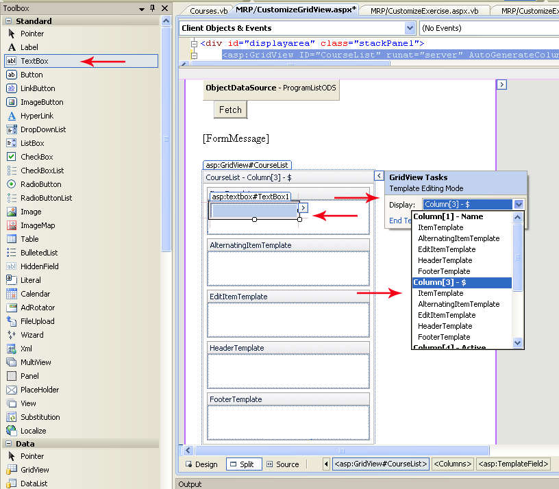 Adding a control to a template fields